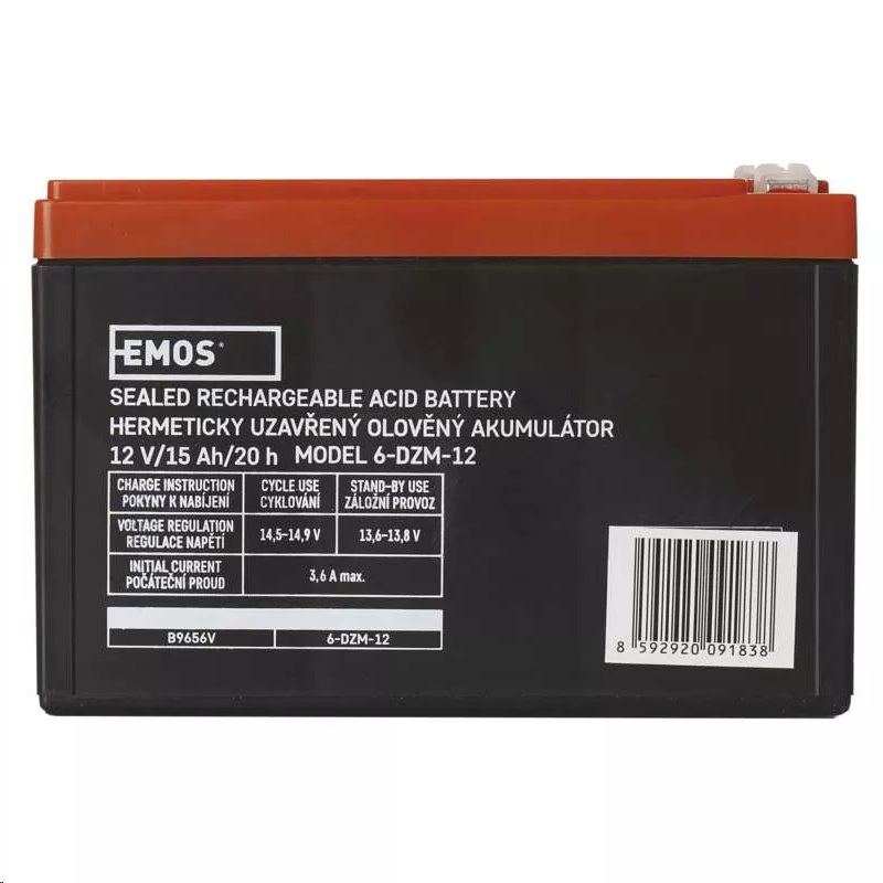 Baterie olověná 12V / 15Ah EMOS B9656V Trakční (F 6,3mm)