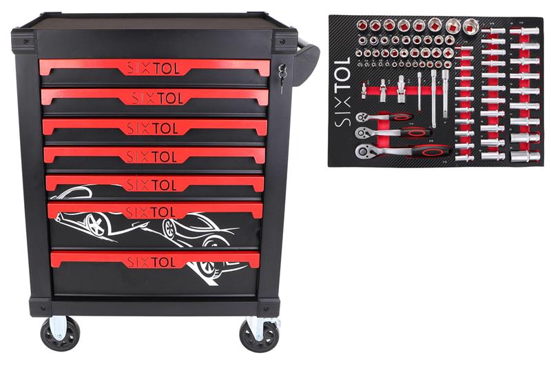 Dílenský vozík na nářadí MECHANIC TROLLEY KEVIN 80, 7 šuplíků, 80 ks nářadí SIXTOL Dílenský vozík na nářadí MECHANIC TROLLEY KEVIN 80, 7 šuplíků, 80 ks nářadí SIXTOL