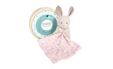 Doudou Dárková sada - Plyšový  králiček s růžovou dečkou z  BIO bavlny 15 cm 