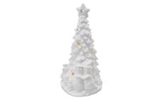LED keramický stromeček se sněhuláky, 33,5 cm, 2x AA, vnitřní, teplá bílá