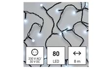 LED vánoční cherry řetěz – kuličky, 8 m, venkovní i vnitřní, studená bílá, programy