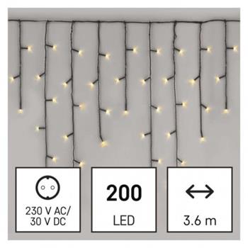 LED vánoční rampouchy, 3,6 m, venkovní i vnitřní, teplá bílá, programy LED vánoční rampouchy, 3,6 m, venkovní i vnitřní, teplá bílá, programy