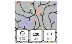 LED vánoční řetěz, 12 m, venkovní i vnitřní, multicolor, časovač