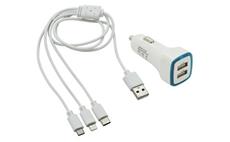 Nabíječka telefonu Compass 07683 USB 3in1 (micro USB, iPhone, USB C) do autozapalovače
