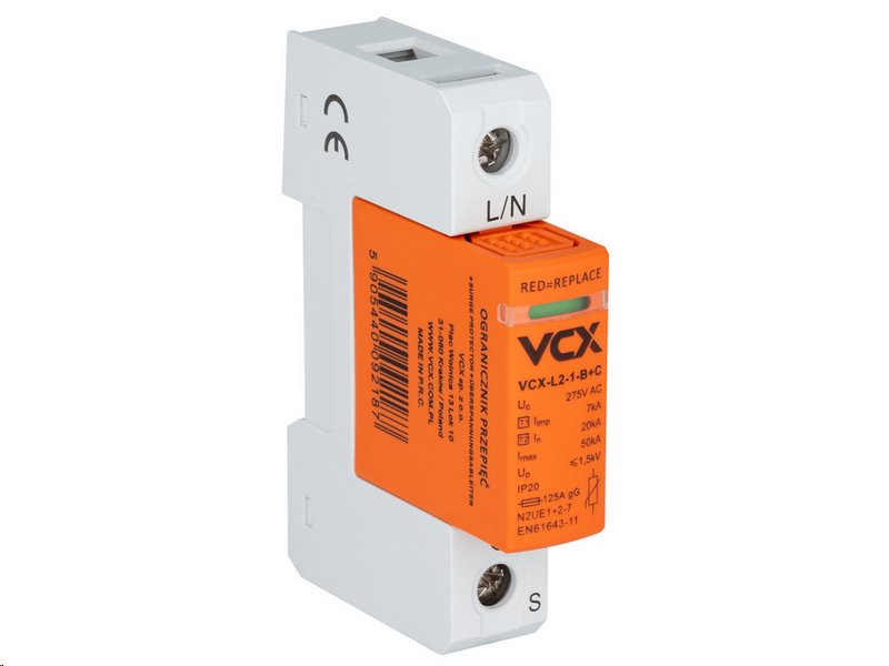 Přepěťová ochrana VCX L2-1-B+C (S) AC třída T1T2 (B+C) 1P 7kA Přepěťová ochrana VCX L2-1-B+C (S) AC třída T1T2 (B+C) 1P 7kA