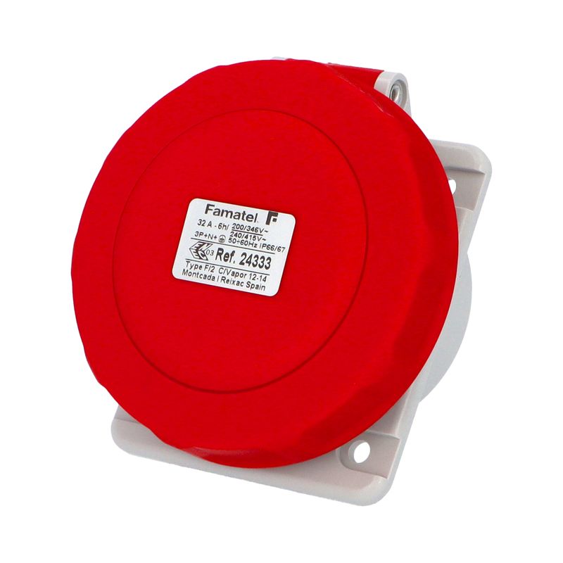 Zásuvka vestavná Famatel 24333 IP67/400V/32A/5P 6h, šikmá 10° - SpeedPRO Zásuvka vestavná Famatel 24333 IP67/400V/32A/5P 6h, šikmá 10° - SpeedPRO